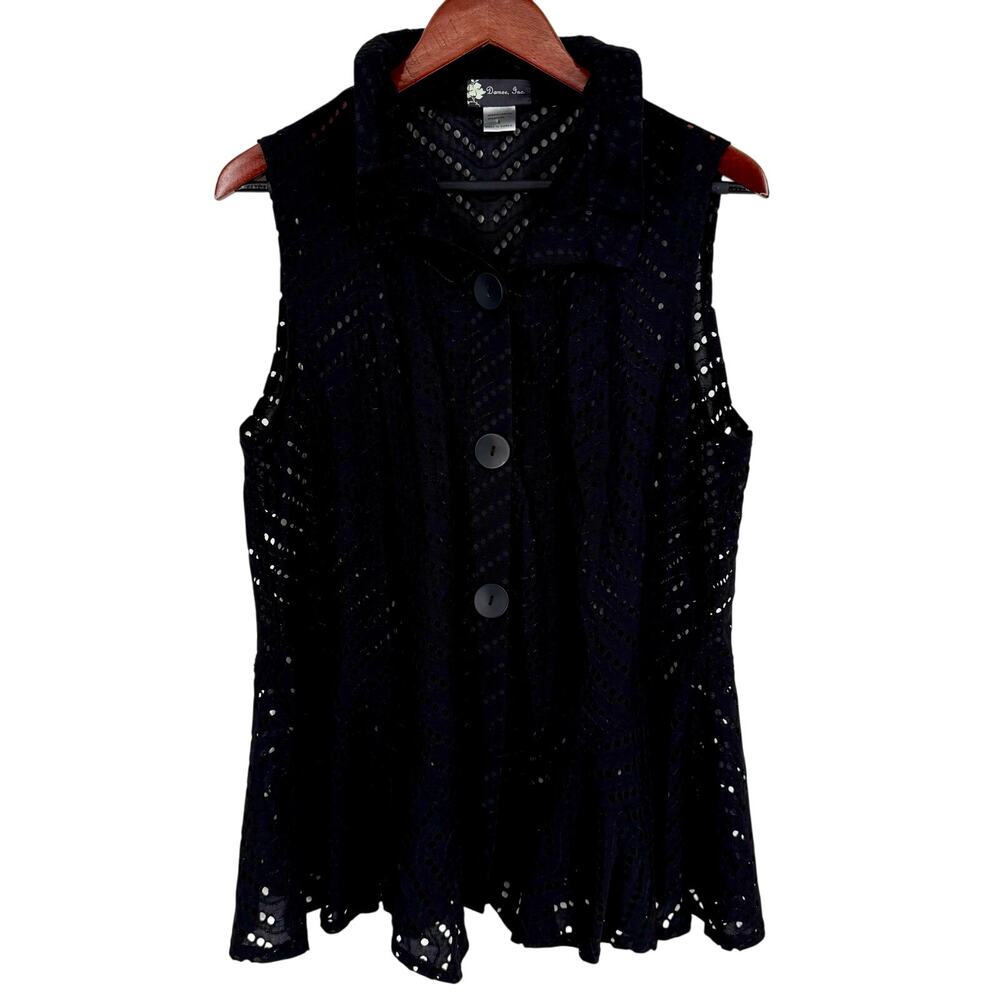 Damee Inc Small Formal Black Button Up Tank Wearable Art Blouse Shirt Top Dinner